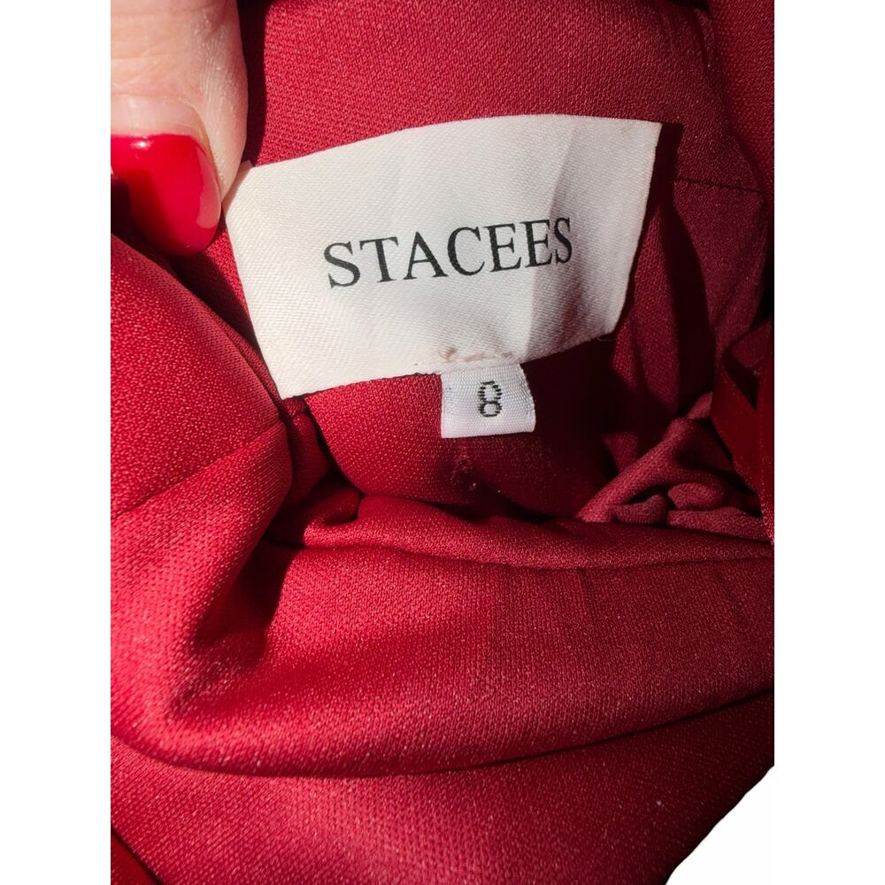 STACEES Red Satin Corset Gown Thigh-High Slit - Size 8 - Picture 2 of 16